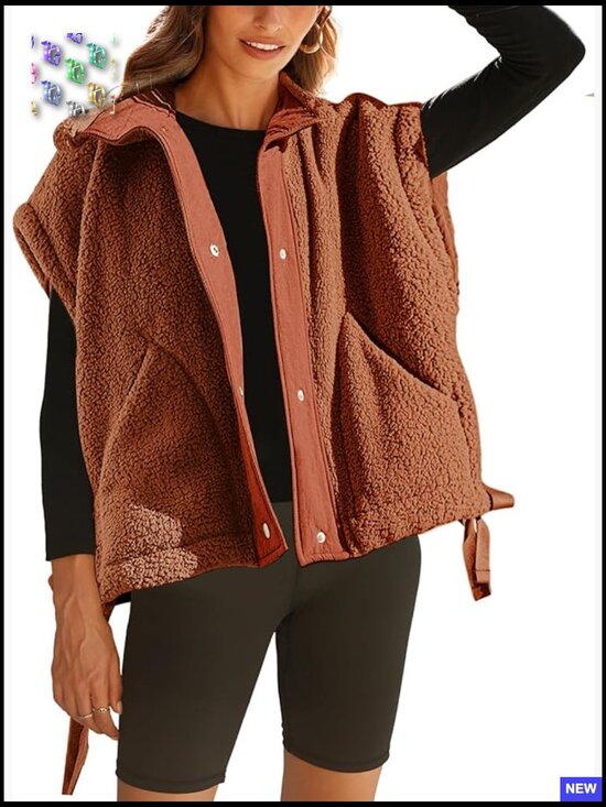 Jackets & Blazers - Oversized Fleece Vest Sherpa Jacket Sleeveless Button Down Casual Outerwear